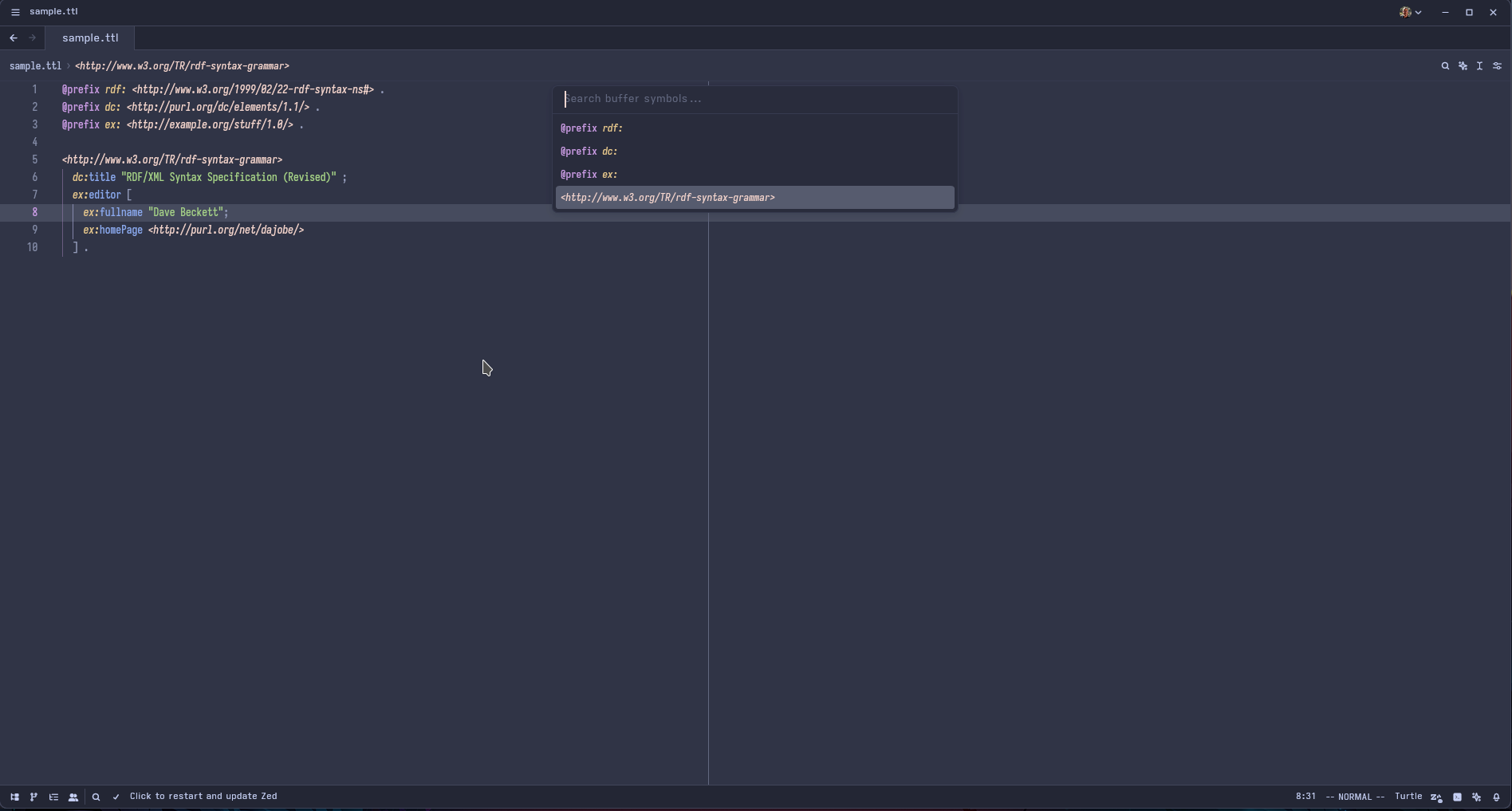 The Zed Turtle extension featuring the symbol navigation